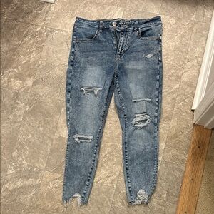 American Eagle Outfitters Women's Distressed Skinny Jeans - Blue Wash